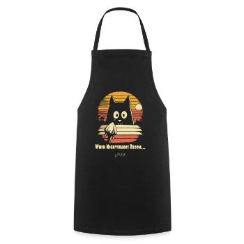 Watching Night Flowers Bloom, Retro Cat - Cooking Apron - black - Front - AI Model Male 185 dark (185cm)