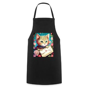VALENTINSTAG KATZE BRIEF BLUMEN - Kochschürze - Schwarz - Vorne - AI Model Male 185 dark (185cm)