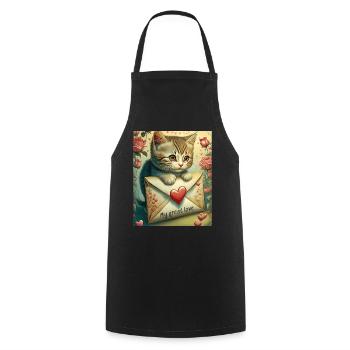 VALENTINE'S DAY CAT LETTER My great love - Cooking Apron - black - Front - AI Model Male 185 dark (185cm)