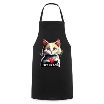 VALENTINE'S DAY CAT HEART LIFE IS LOVE - Cooking Apron - black - Front - AI Model Male 185 dark (185cm)