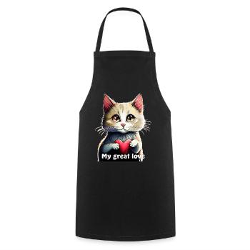 VALENTINE'S DAY CAT HEART My great love - Cooking Apron - black - Front - AI Model Male 185 dark (185cm)