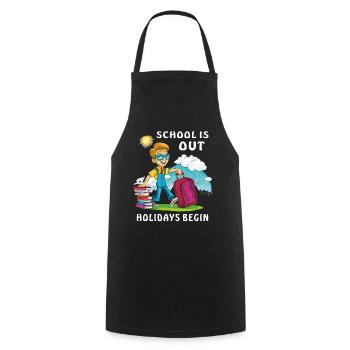 SCHOOL IS OUT HOLIDAYS BEGIN - Cooking Apron - black - Front - AI Model Male 185 dark (185cm)