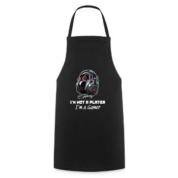 I'm not a Player but a Gamer Sayings Shirt - Cooking Apron - black - Front - AI Model Male 185 dark (185cm)