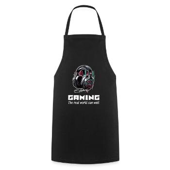 Gaming The real world can wait Gamer Sprüche Shirt - Kochschürze - Schwarz - Vorne - AI Model Male 185 dark (185cm)