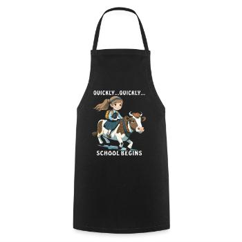 GIRL COW QUICKLY... SCHOOL BEGINS - Cooking Apron - black - Front - AI Model Male 185 dark (185cm)