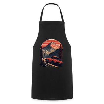 sports car, vintage car, mountains, road - Cooking Apron - black - Front - AI Model Male 185 dark (185cm)