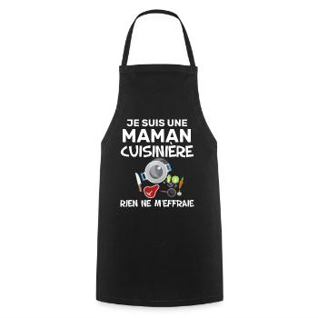 Cadeau Maman Cuisinière Humour Fête des Mères - Tablier de cuisine - noir - Devant - AI Model Male 185 dark (185cm)