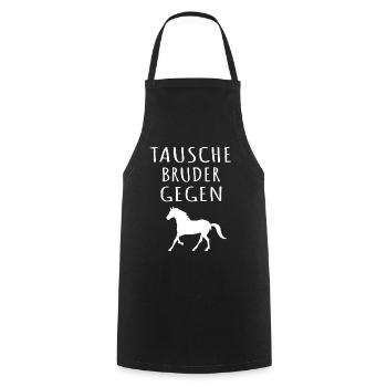 Lustiger Pferdespruch: Tausche Bruder gegen Pferd. - Kochschürze - Schwarz - Vorne - AI Model Male 185 dark (185cm)