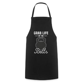 Kettlebell Hanteln Workout Grab Life By The Bells - Kochschürze - Schwarz - Vorne - AI Model Male 185 dark (185cm)