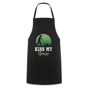 Kiss My Grass Tondeuse à gazon Entretien de pelouse Jeu de mots - Tablier de cuisine - noir - Devant - AI Model Male 185 dark (185cm)