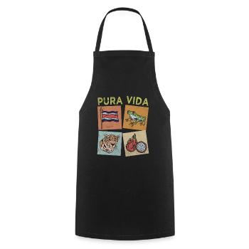 Pura Vida Costa Rica Drapeau Grenouille Léopard Fruit - Tablier de cuisine - noir - Devant - AI Model Male 185 dark (185cm)