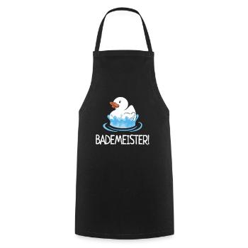 Bademeister Quietscheente Schwimmbad Enten - Kochschürze - Schwarz - Vorne - AI Model Male 185 dark (185cm)