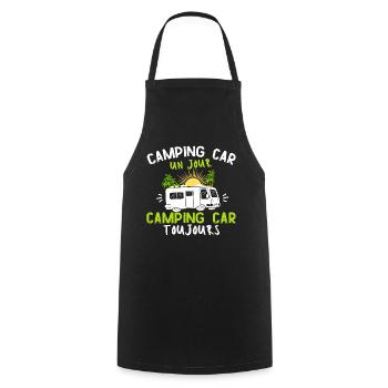 Humour camping car -toujours- Cadeau marrant - Tablier de cuisine - noir - Devant - AI Model Male 185 dark (185cm)