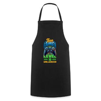 Funny Gamer 10th Birthday Boy Teen Gamer Level 10 - Cooking Apron - black - Front - AI Model Male 185 dark (185cm)