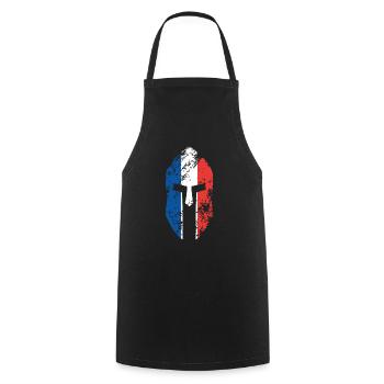 Casque de guerrier spartiate drapeau de la France - Tablier de cuisine - noir - Devant - AI Model Male 185 dark (185cm)