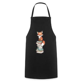 Renard sur pile de livres - Tablier de cuisine - noir - Devant - AI Model Male 185 dark (185cm)
