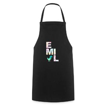 EMIL - Beautiful boy name with dinosaur - Cooking Apron - black - Front - AI Model Male 185 dark (185cm)