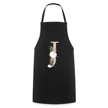 Customizable Monogram J Floral - Cooking Apron - black - Front - AI Model Male 185 dark (185cm)