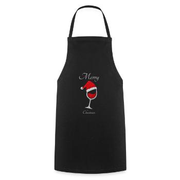 Merry Christmas Wine Vino Christmas Xmas Santa - Cooking Apron - black - Front - AI Model Male 185 dark (185cm)