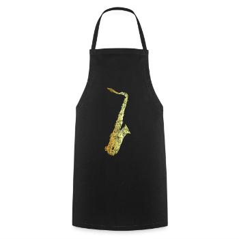 Tenor Saxophon (Vintage/Goldgelb) Sax, Saxophonist - Kochschürze - Schwarz - Vorne - AI Model Male 185 dark (185cm)