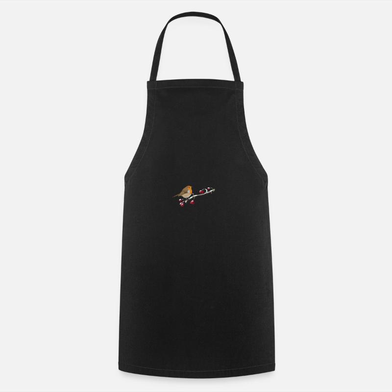 Oiseau rouge-gorge sur une branche ornithologue - Tablier de cuisine - noir