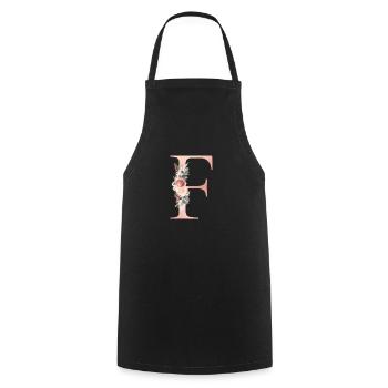 Monogramme personnalisable F Fleurs Boho - Tablier de cuisine - noir - Devant - AI Model Male 185 dark (185cm)
