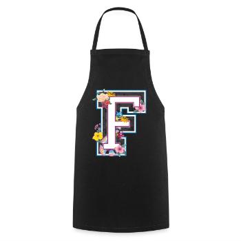 Lettre F dans le style universitaire - Tablier de cuisine - noir - Devant - AI Model Male 185 dark (185cm)