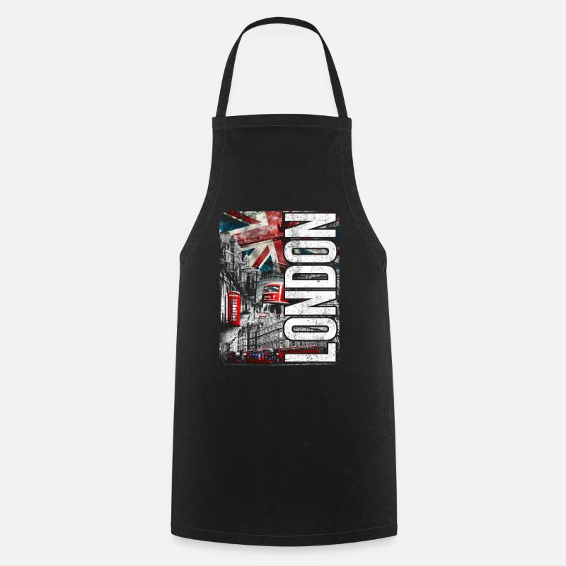 London Collage: Flags, Buses & Bricks - Cooking Apron - black
