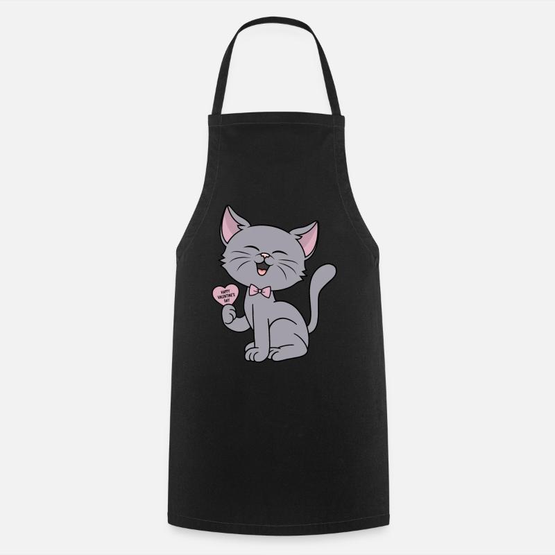 Chat Heart drôle cœur Couples Saint-Valentin - Tablier de cuisine - noir