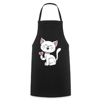 Cat Heart Love Funny Cats Couples Valentines Day - Cooking Apron - black - Front - AI Model Male 185 dark (185cm)