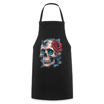 Crâne avec des roses - Tablier de cuisine - noir - Devant - AI Model Male 185 dark (185cm)