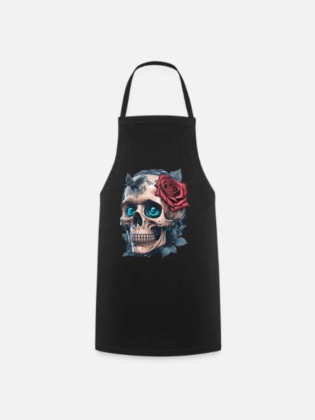 Totenkopf mit Rosen - Kochschürze - Schwarz
