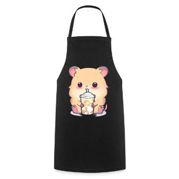 Kawaii Hamster mit Bubble Tea - Kochschürze - Schwarz - Vorne - AI Model Male 185 dark (185cm)