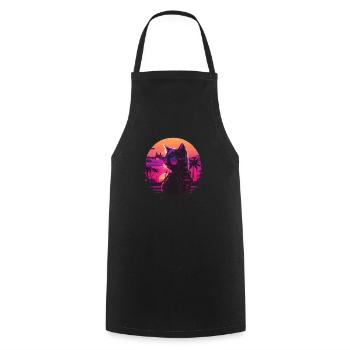 Synthwave cat sunset - Cooking Apron - black - Front - AI Model Male 185 dark (185cm)