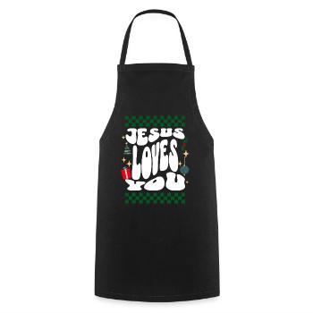 Jesus loves You - Christians Retro Ugly Christmas - Cooking Apron - black - Front - AI Model Male 185 dark (185cm)