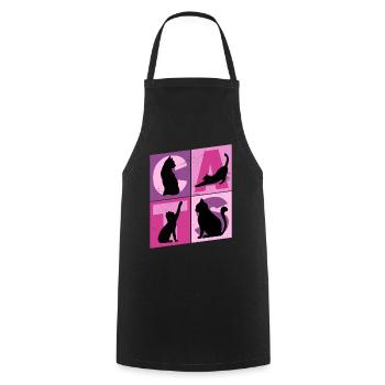 Katzen Silhouetten Pink Rosa Lila Vintage Retro - Kochschürze - Schwarz - Vorne - AI Model Male 185 dark (185cm)