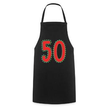 50. 50 YEARS. 50th ANNIVERSARY. 50 YEARS ANNIVERSARY. - Cooking Apron - black - Front - AI Model Male 185 dark (185cm)