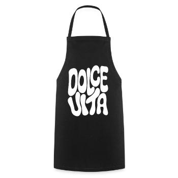Retro Blockschrift Schwarzweiß Dolce Vita  - Kochschürze - Schwarz - Vorne - AI Model Male 185 dark (185cm)
