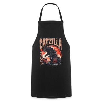 Catzilla Chat japonais vintage - Tablier de cuisine - noir - Devant - AI Model Male 185 dark (185cm)