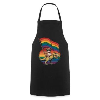 Teddy Bear Rides Dinosaur LGBTQ Rainbow Banner - Cooking Apron - black - Front - AI Model Male 185 dark (185cm)