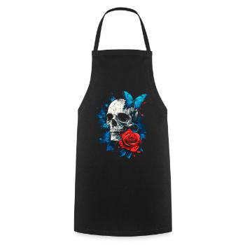 Totenkopf Totenschädel Schmetterling Rose Blume - Kochschürze - Schwarz - Vorne - AI Model Male 185 dark (185cm)