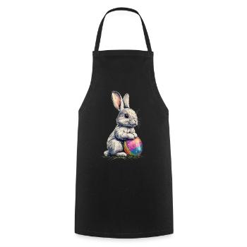 Knuffeliger süßer Osterhase mit buntem Osterei - Kochschürze - Schwarz - Vorne - AI Model Male 185 dark (185cm)