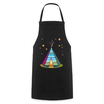 Buntes Tipi-Zelt – Fantasievolles Muster - Kochschürze - Schwarz - Vorne - AI Model Male 185 dark (185cm)