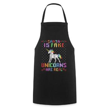 Unicorn Ugly Christmas Sweater Santa is fake - Cooking Apron - black - Front - AI Model Male 185 dark (185cm)