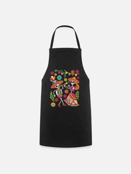 Tête de Mort Mexicaine Sugar Skull Dia de Muertos - Tablier de cuisine - noir