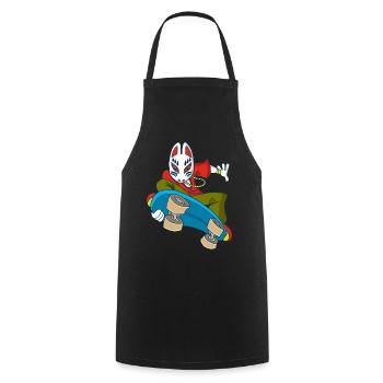 Japanese Fox on a Skateboard - Cooking Apron - black - Front - AI Model Male 185 dark (185cm)