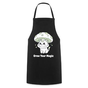 Chat Champignon Magique - Tablier de cuisine - noir - Devant - AI Model Male 185 dark (185cm)