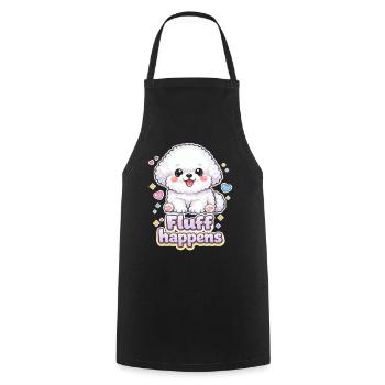 Fluff Happens – kawaii Bichon Dog Design - Kochschürze - Schwarz - Vorne - AI Model Male 185 dark (185cm)