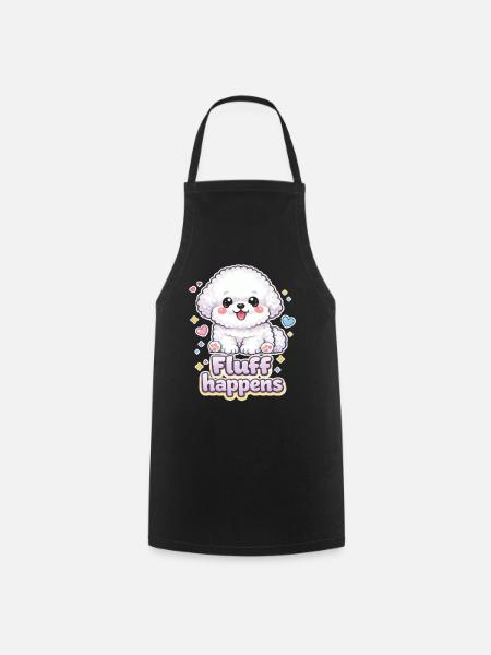 Fluff Happens – kawaii Bichon Dog Design - Cooking Apron - black