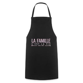 La famille c'est la vie. cadeau familiale. - Tablier de cuisine - noir - Devant - AI Model Male 185 dark (185cm)